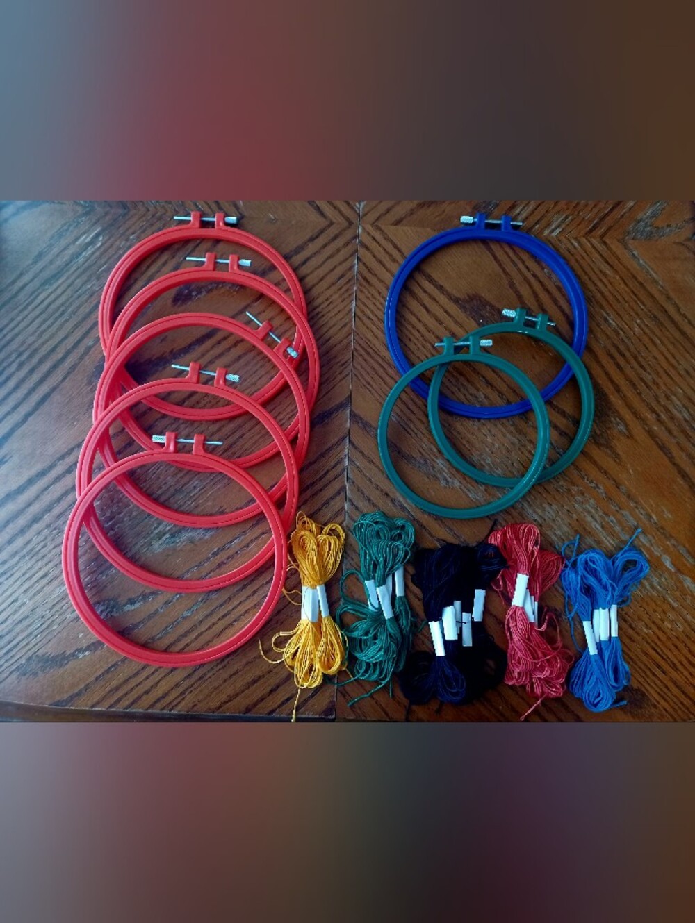 6 - 8" Plastic Embroidery Hoops 2 - 6.5 inch and  120 yards floss Embroider